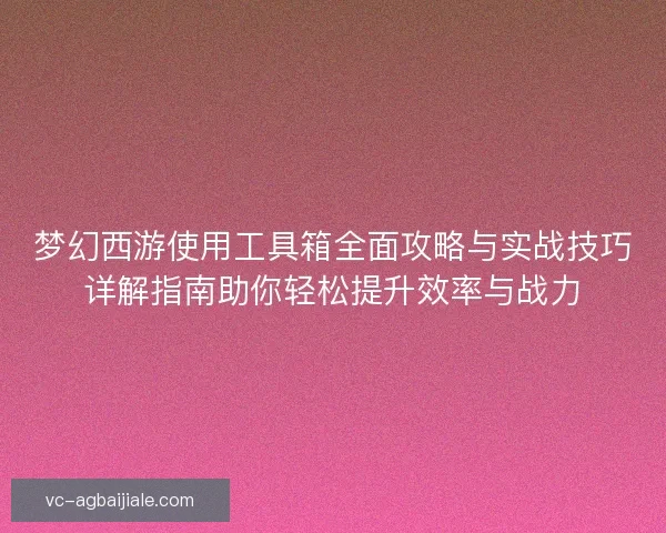 梦幻西游使用工具箱全面攻略与实战技巧详解指南助你轻松提升效率与战力